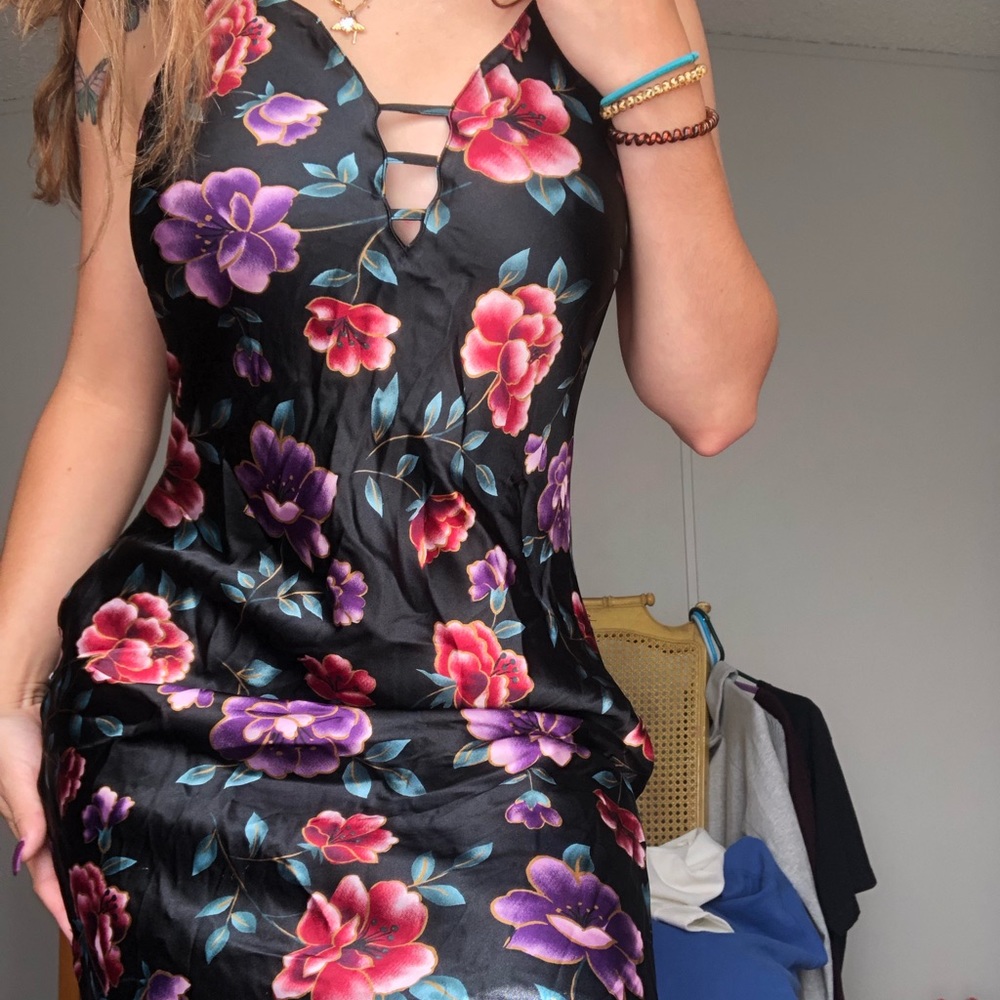 Floral Print Long satin slip dress
